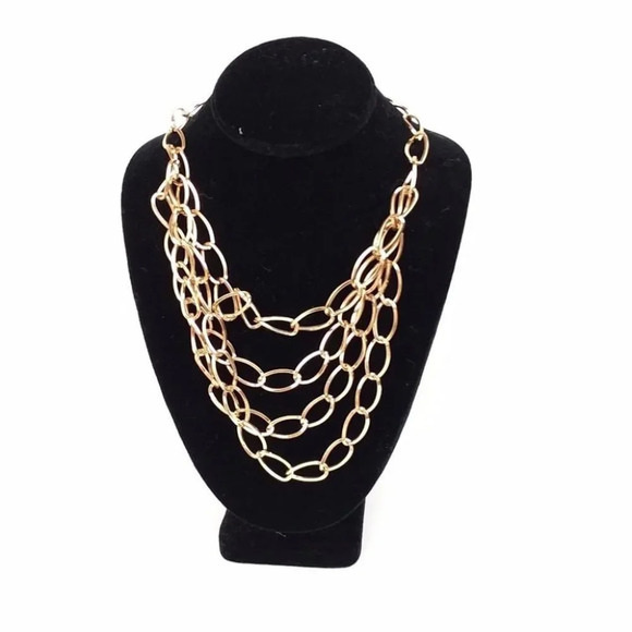 Gold Hoop Chain Links Multi Strand Necklace - Picture 1 of 4